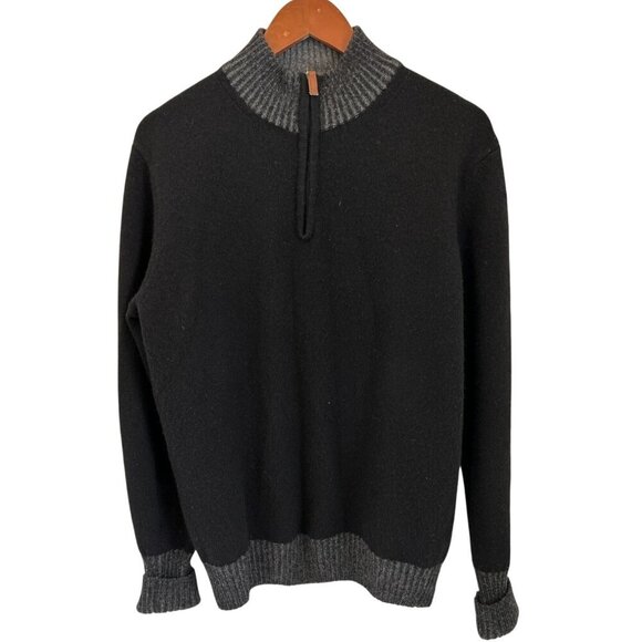 Equipaggiamenti Made In Italy Black & Gray Wool Sweater Half-Zip Ribbed Trim - M - Picture 1 of 11